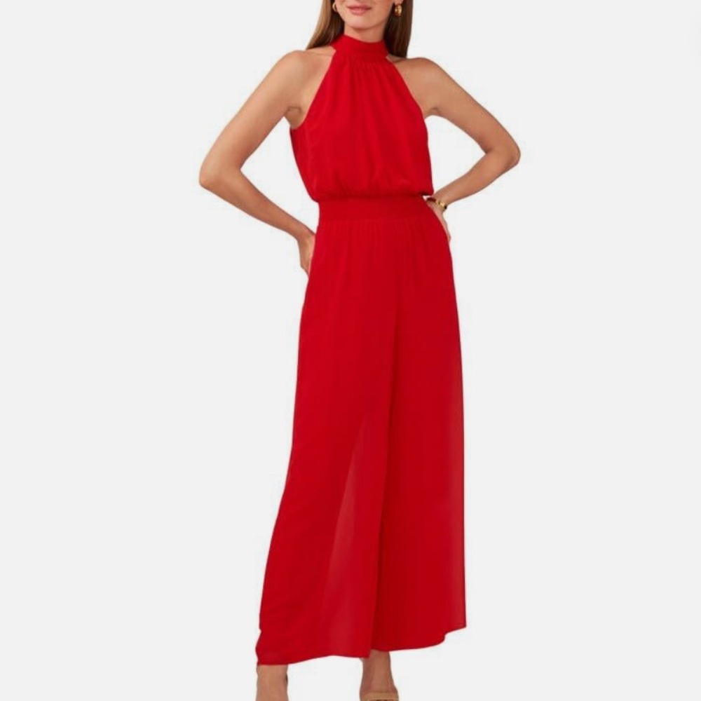 LOFT Vibrant Red Halter Jumpsuit